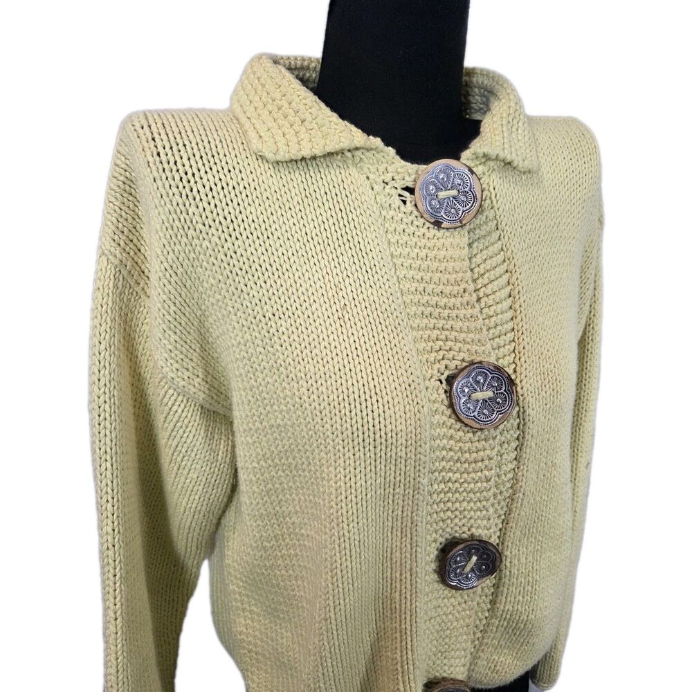 Pure Handknit Sweater S/M Blue Button Up Chunky Asymmetric Coastal Boho Cottage